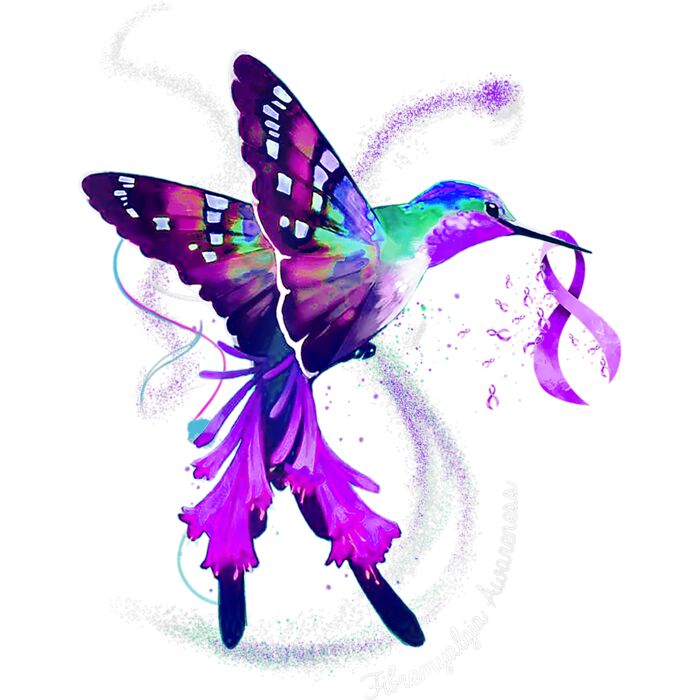 Hummingbird Holding Purple Ribbon Fibromyalgia Awareness T Shirt Thumbnail
