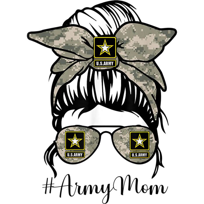 Funny Army Mom Messy Bun Hair Glasses T Shirt Thumbnail