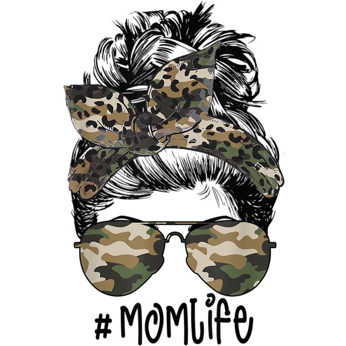 Mom Life Camouflage Glasses Messy Bun Mom Mothers Day 2021 T Shirt Thumbnail