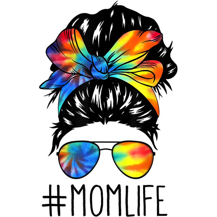 Messy Hair Bun Mom Life Tie Dye Mothers Day Women Funny Tee T Shirt 1 Thumbnail