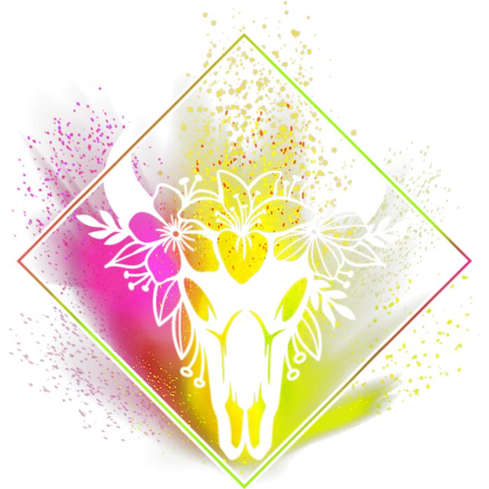 Boho Cow Skull Flowers Diamond Pink and Yellow Splatter T Shirt Thumbnail