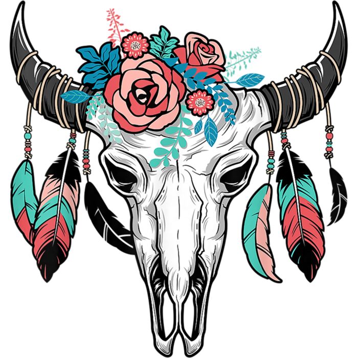 Women Indie Clothes Gift Vintage Floral Cow Skull Aesthetic T Shirt Thumbnail