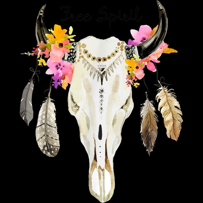 Beautiful Cow Skull Free Spirit With Flowers Boho Art Shirt Thumbnail