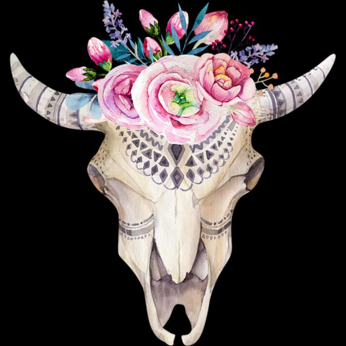 Beautiful Floral Cow Skull Boho Art Long Sleeve T Shirt Thumbnail