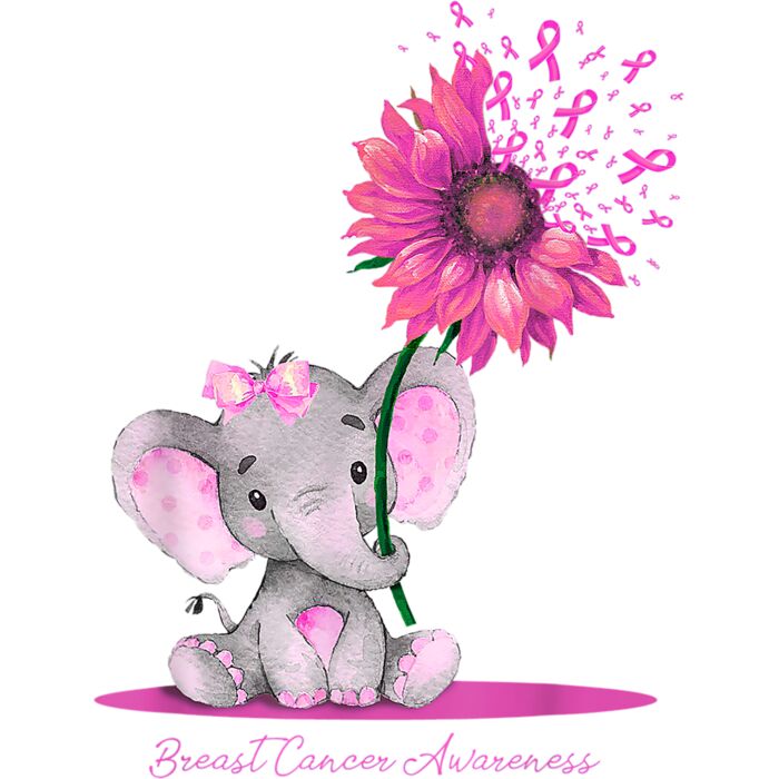BREAST CANCER AWARENESS Cute Elephant Sunflower Pink Ribbon T Shirt Thumbnail